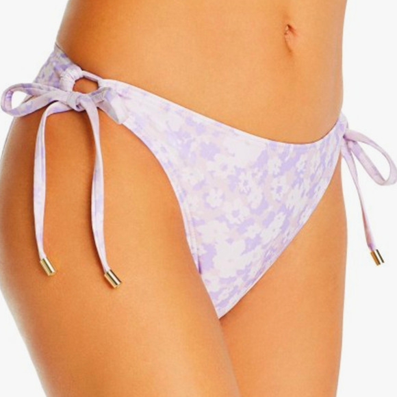 Peony Lavender Fleur Tie Side Bikini Bottom All Over Pattern Mid Rise Purple 6 - Picture 1 of 10